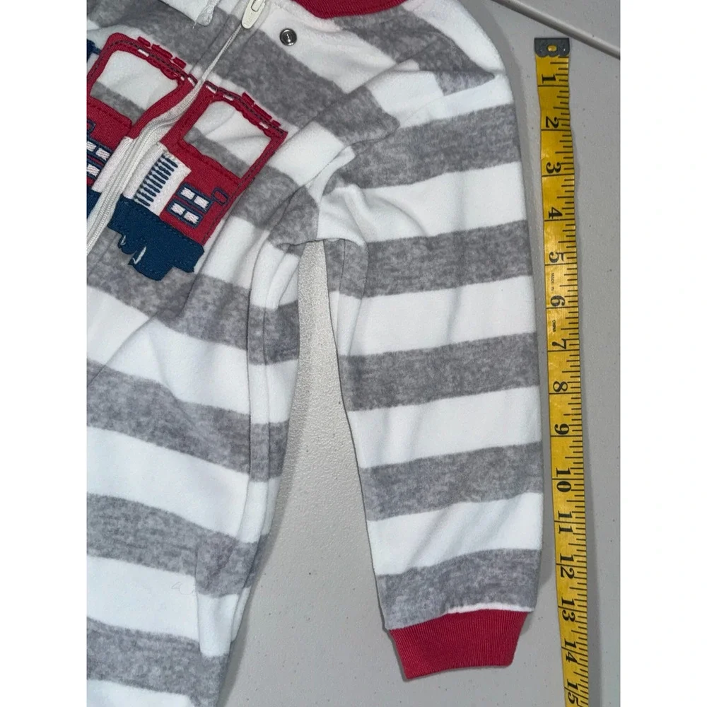 Carters Boys 3T Footie Pajamas‎ Firetruck Striped Microfleece Full Zip Sleepwear